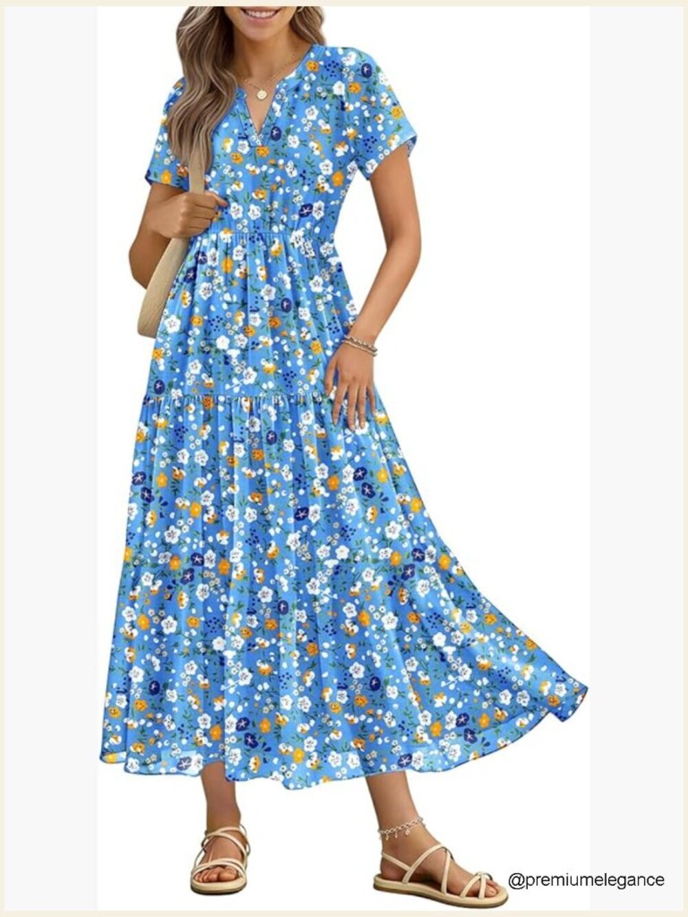 Lightweight Cotton Rayon Maxi Dress with Pockets Split V Neck Summer Casual